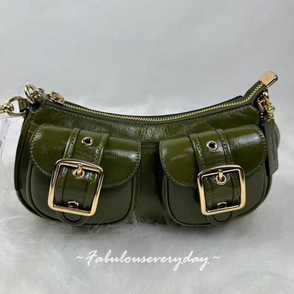 Coach Ashton Bag Shoulder/Crossbody In Glazed Leather/Gold/Olive CBJ01 NWT - Picture 2 of 9